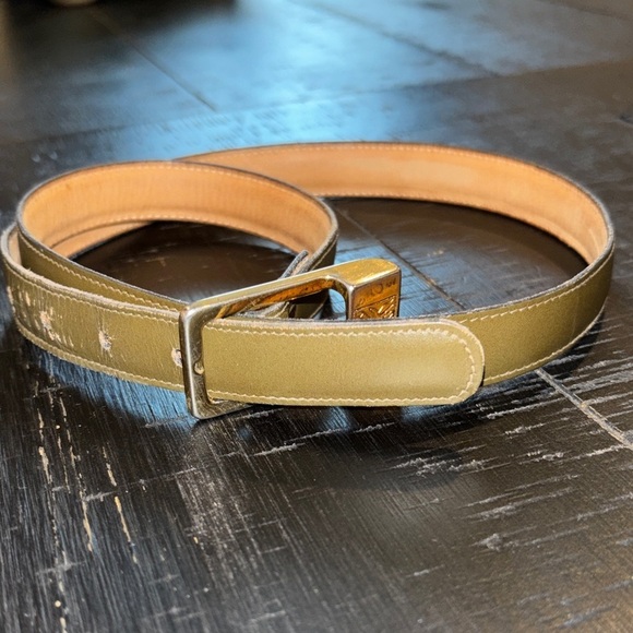 Vintage Anne Klein Olive Green Leather Gold Tone Women’s Belt Size Large main image 8